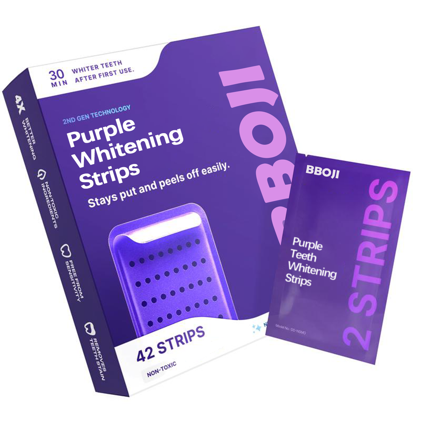 Purple Teeth Whitening Strips | Fast, Gentle & Peroxide-Free Whitening - Pack of 42✨