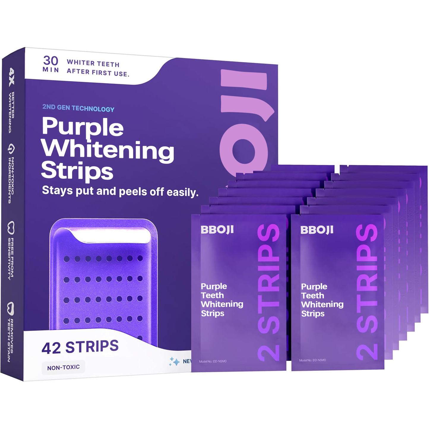 Purple Teeth Whitening Strips | Fast, Gentle & Peroxide-Free Whitening - Pack of 42✨