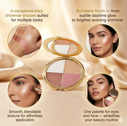 🎨Glow-Enhancing Eye & Cheek Highlight Palette✨ – 4 Buildable Shimmer💎 Shades for Radiant Dimension